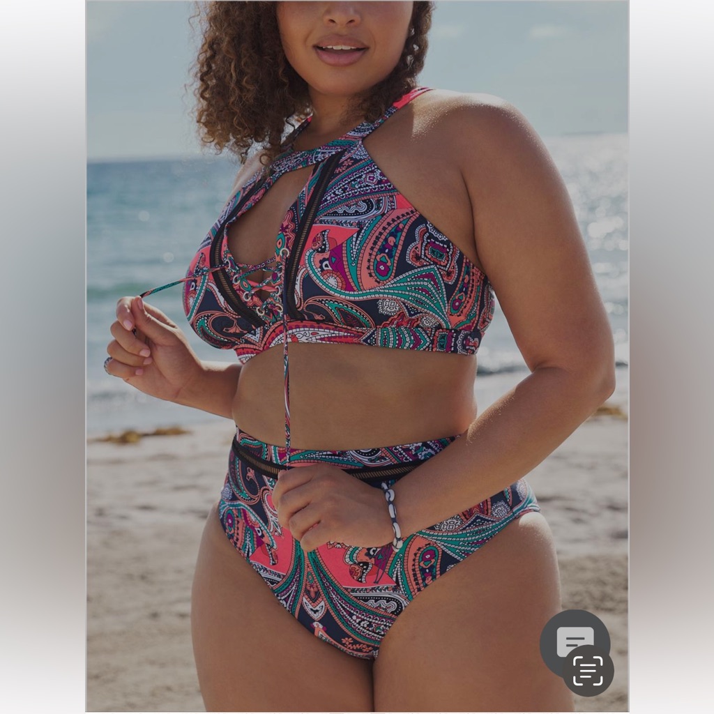 Venus Pink & Teal Paisley High-Waist Bikini Set